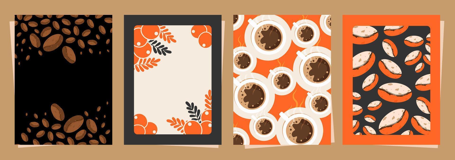 Set of cover books with coffee beans and leaves on minimal background for invitations, cards, banner, poster, cover, cafe menu or another template design. vector