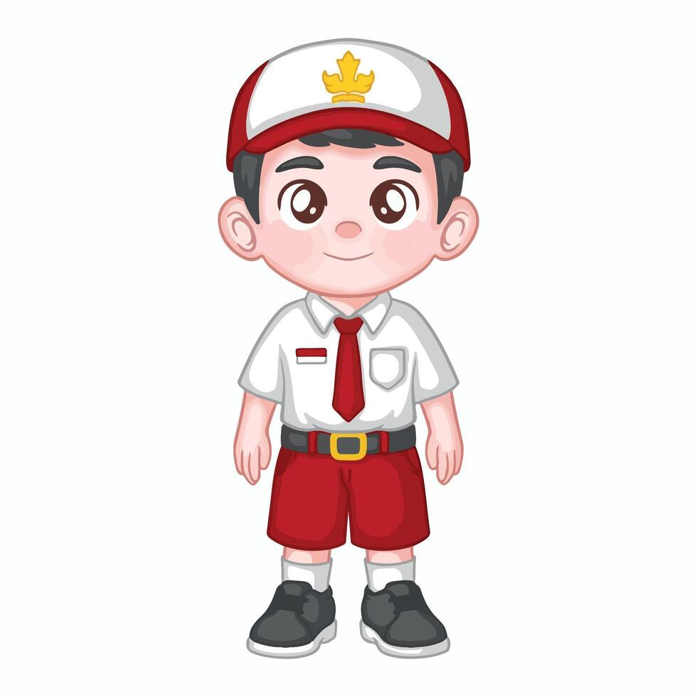 Boy in indonesian elementary school isolated on white background. cartoon illustration. vector