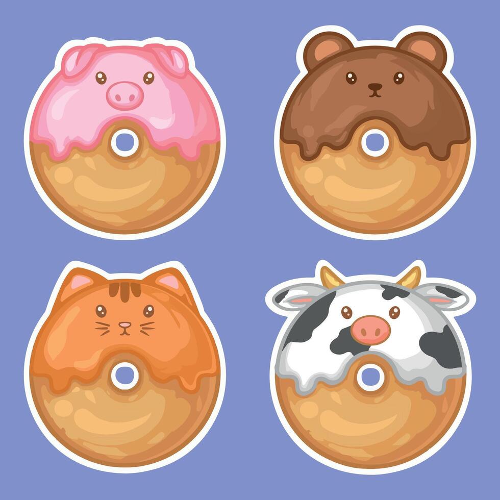 Animal-shaped donuts in pastel colors vector