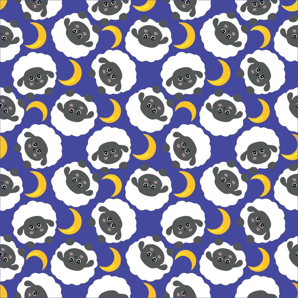 Seamless pattern with cute sheep and moon. illustration. vector