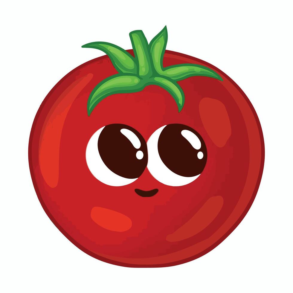 Cute kawaii tomato character with eyes, nose and mouth isolated on white background. illustration. vector