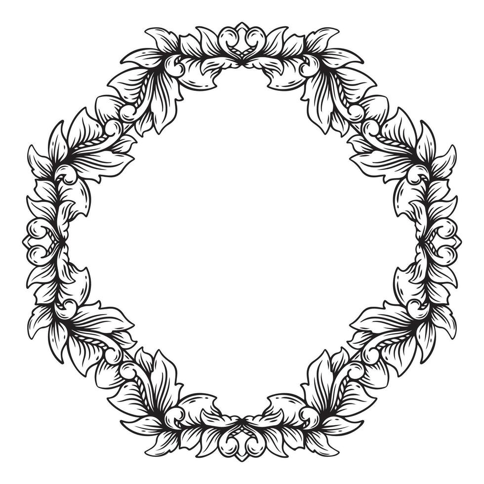 Illustration floral frame with black and white outline white background vector