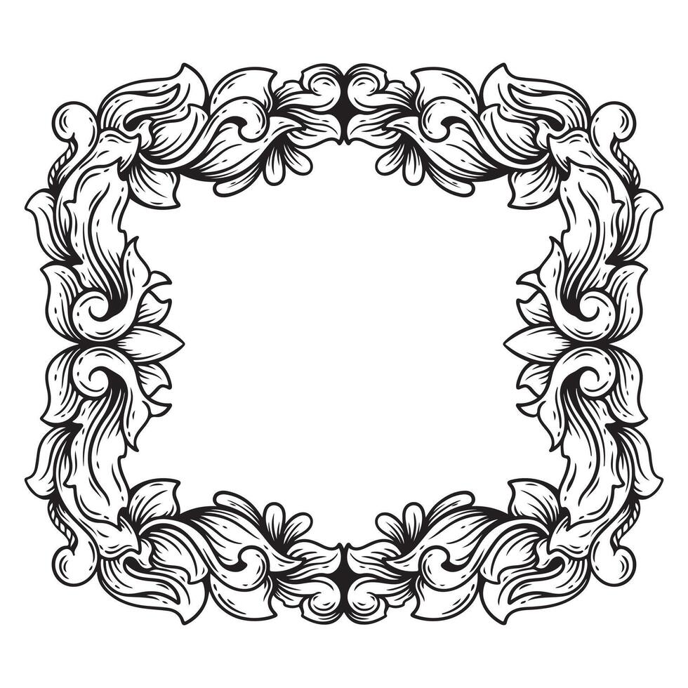 Illustration floral frame with black and white outline on white background vector