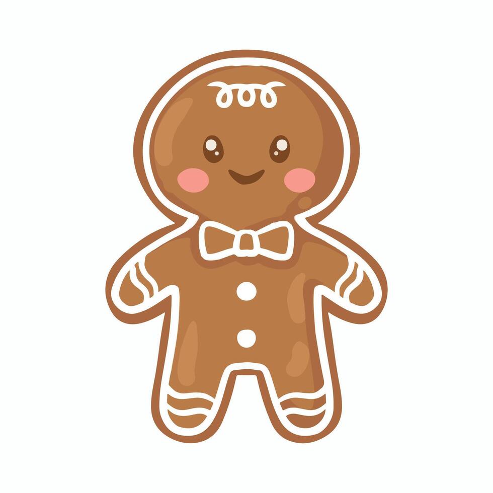 Cute gingerbread man in a bow tie. illustration. vector