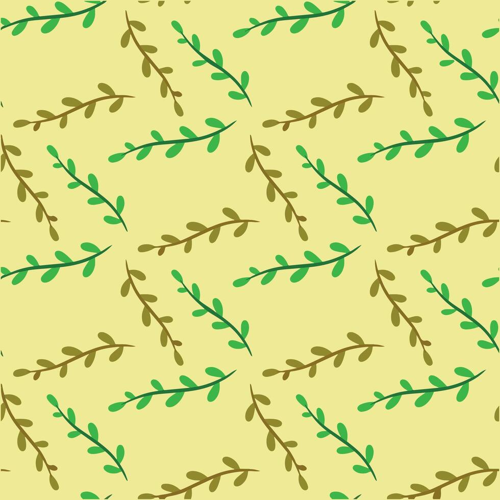 Seamless pattern with green twigs on a yellow background. vector