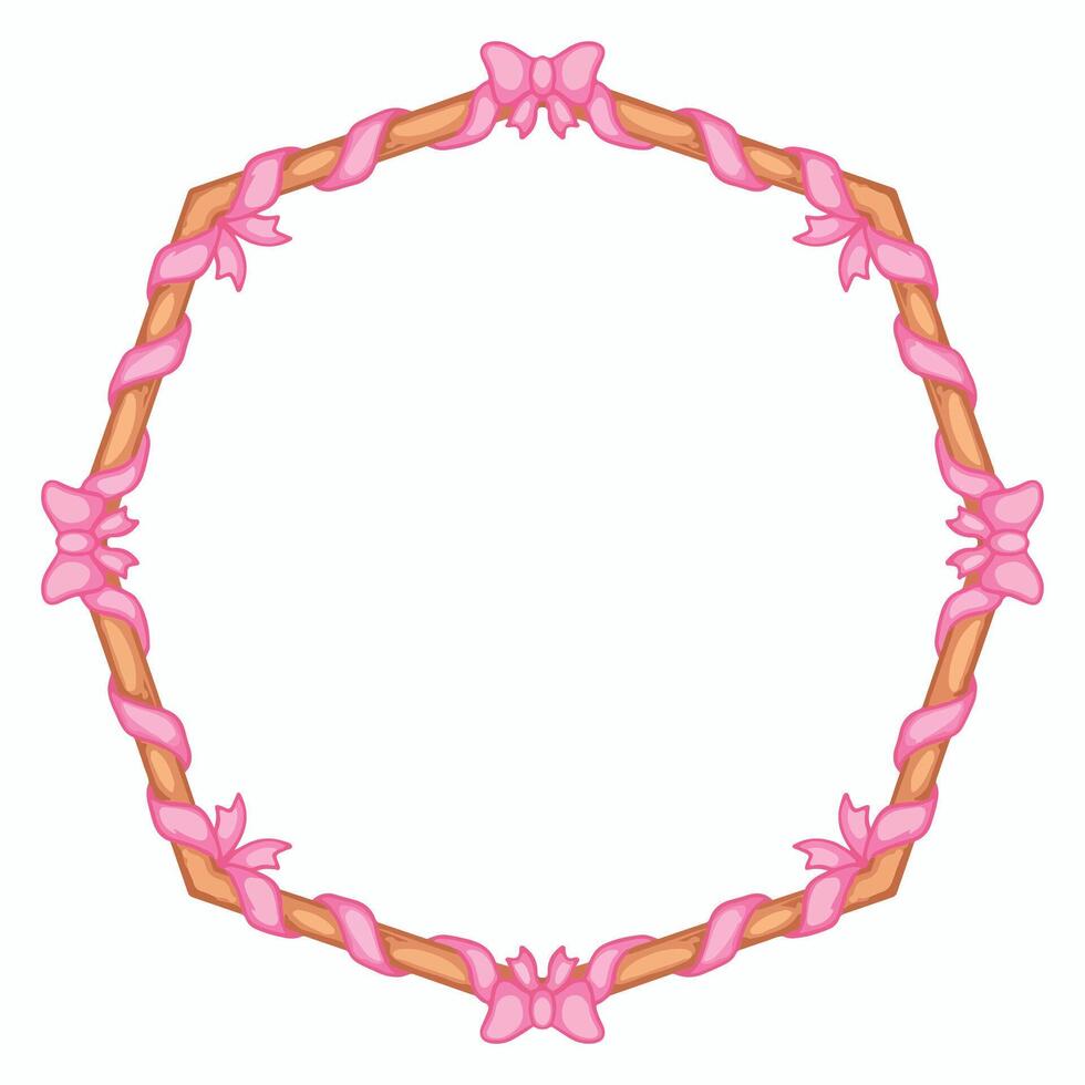 Round frame with pink ribbons and bow. clip art. vector
