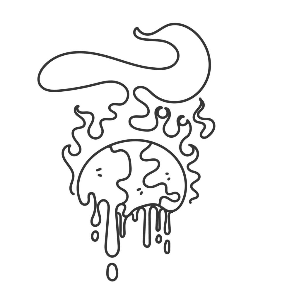 a drawing of a melting globe with a burning fire vector