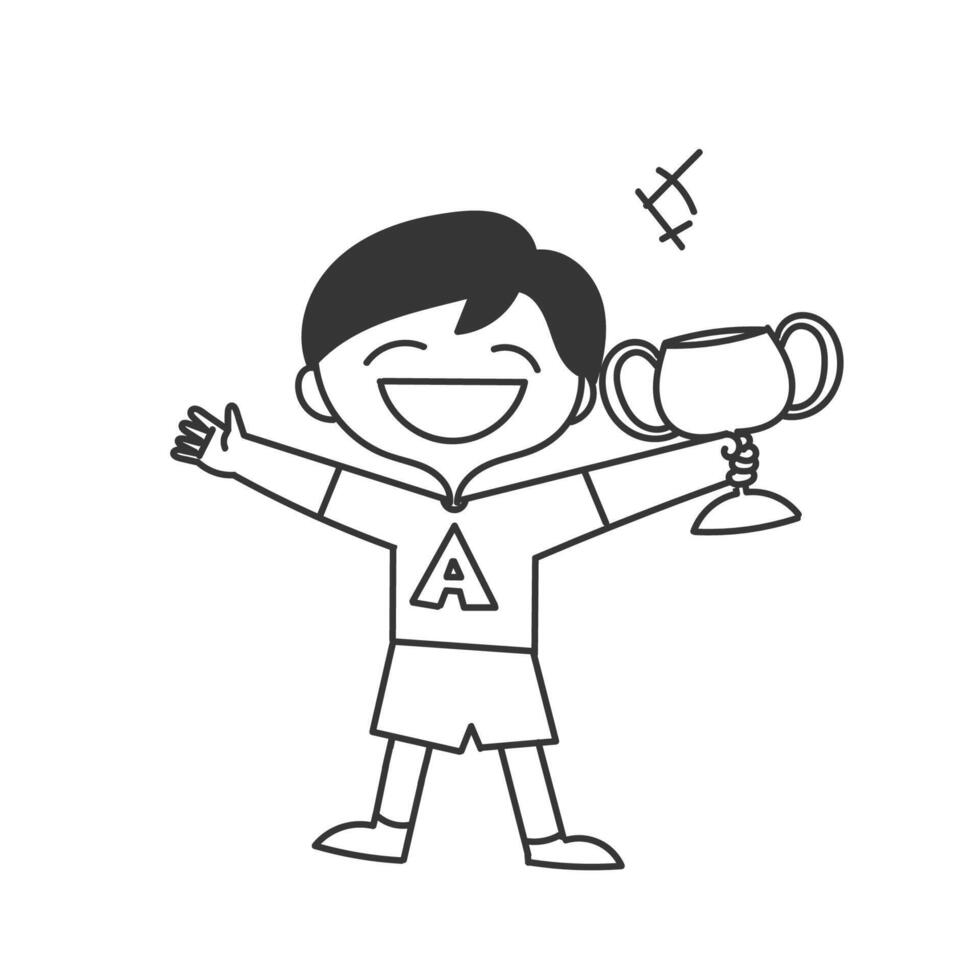 a boy holding a trophy and smiling vector