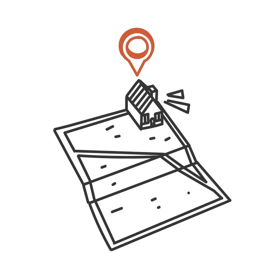 a map with a house on it and a pin pointing to it vector