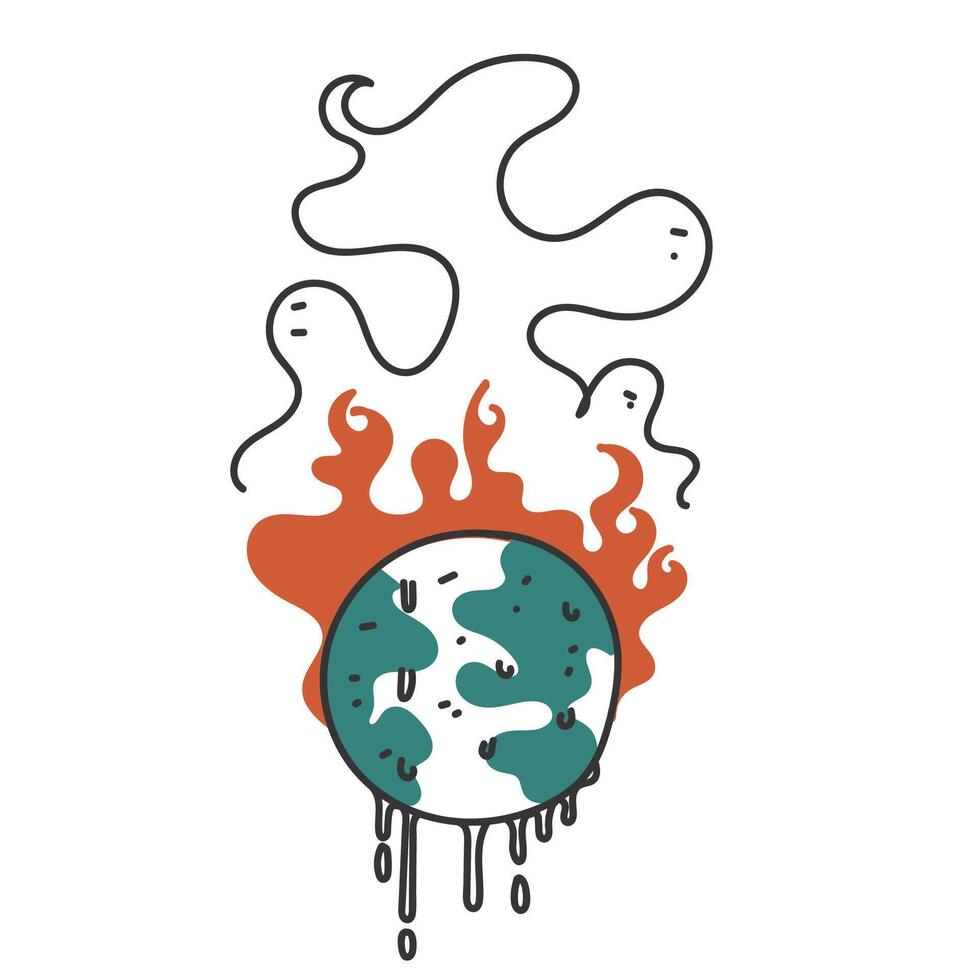 a cartoon drawing of a burning earth with a melted earth vector