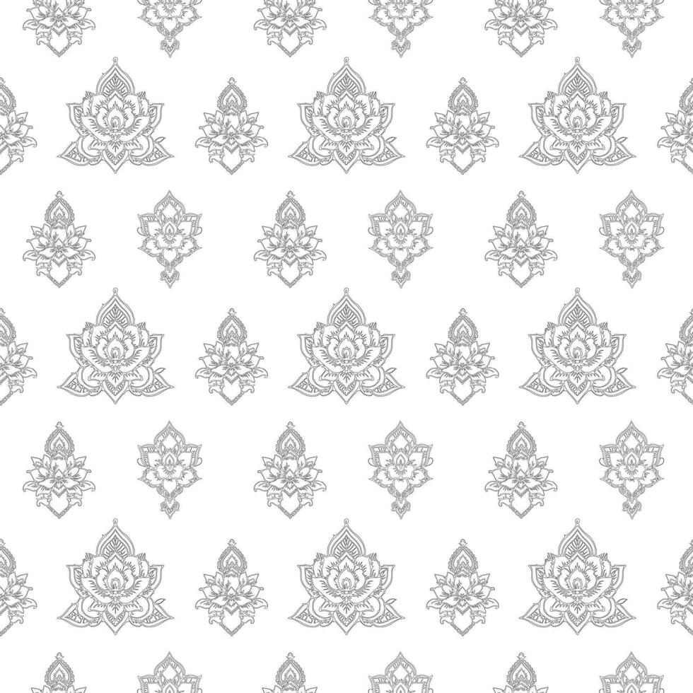 Seamless Black and White Lotus Floral Pattern Design for Background or Textile. vector
