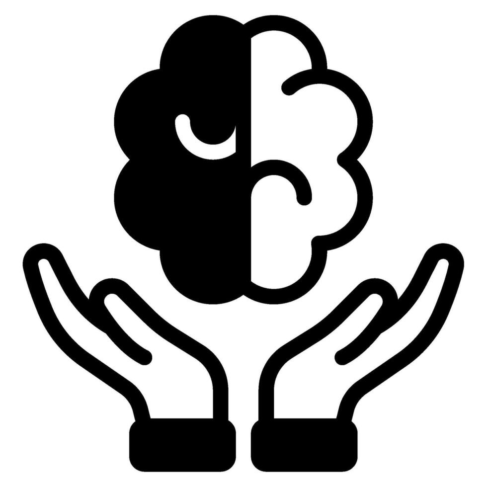 Icon of Human Brain Supported by Hands solid vector