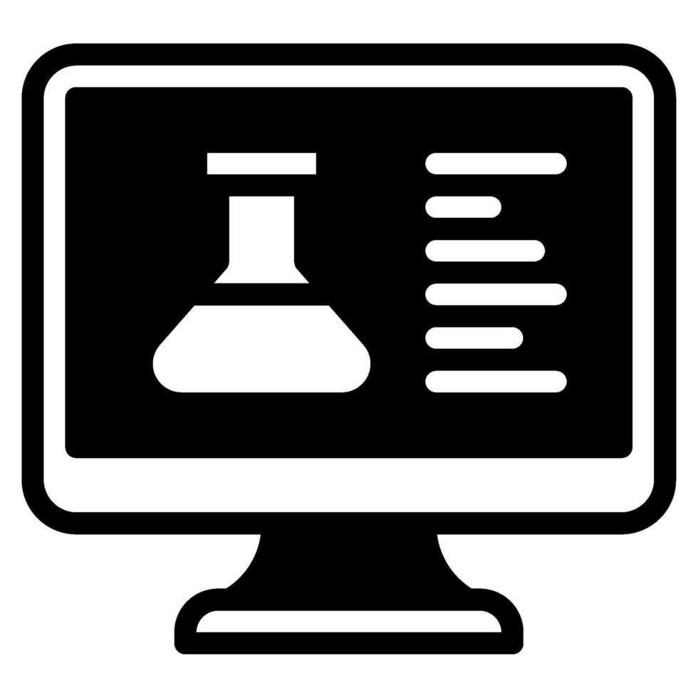 computadora monitor con laboratorio matraz icono sólido vector