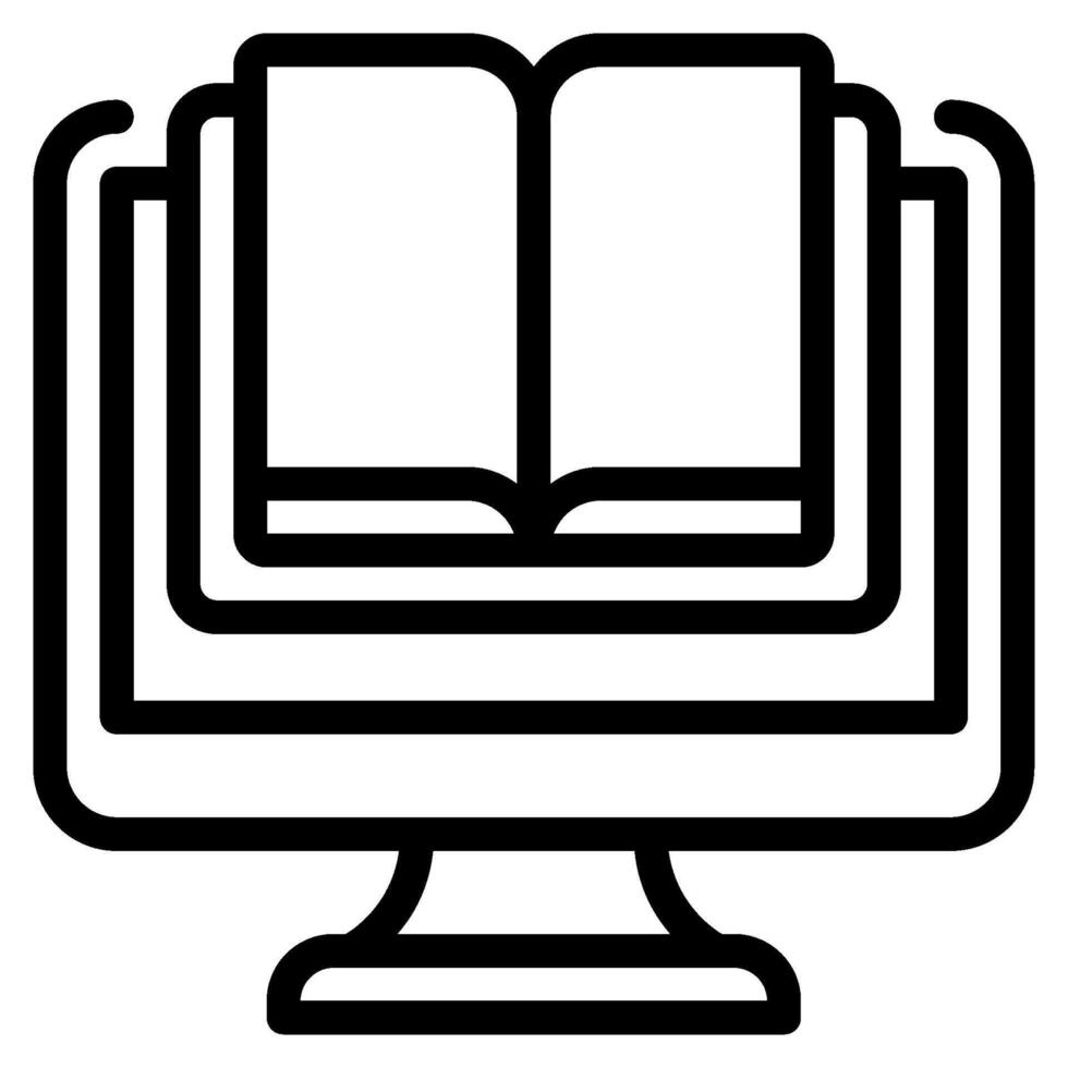 Digital Library on Computer Screen Outline vector