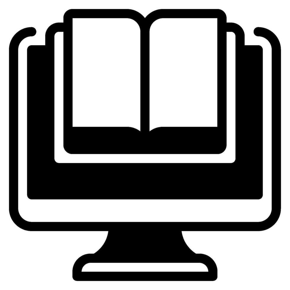 Digital Library on Computer Screen solid vector