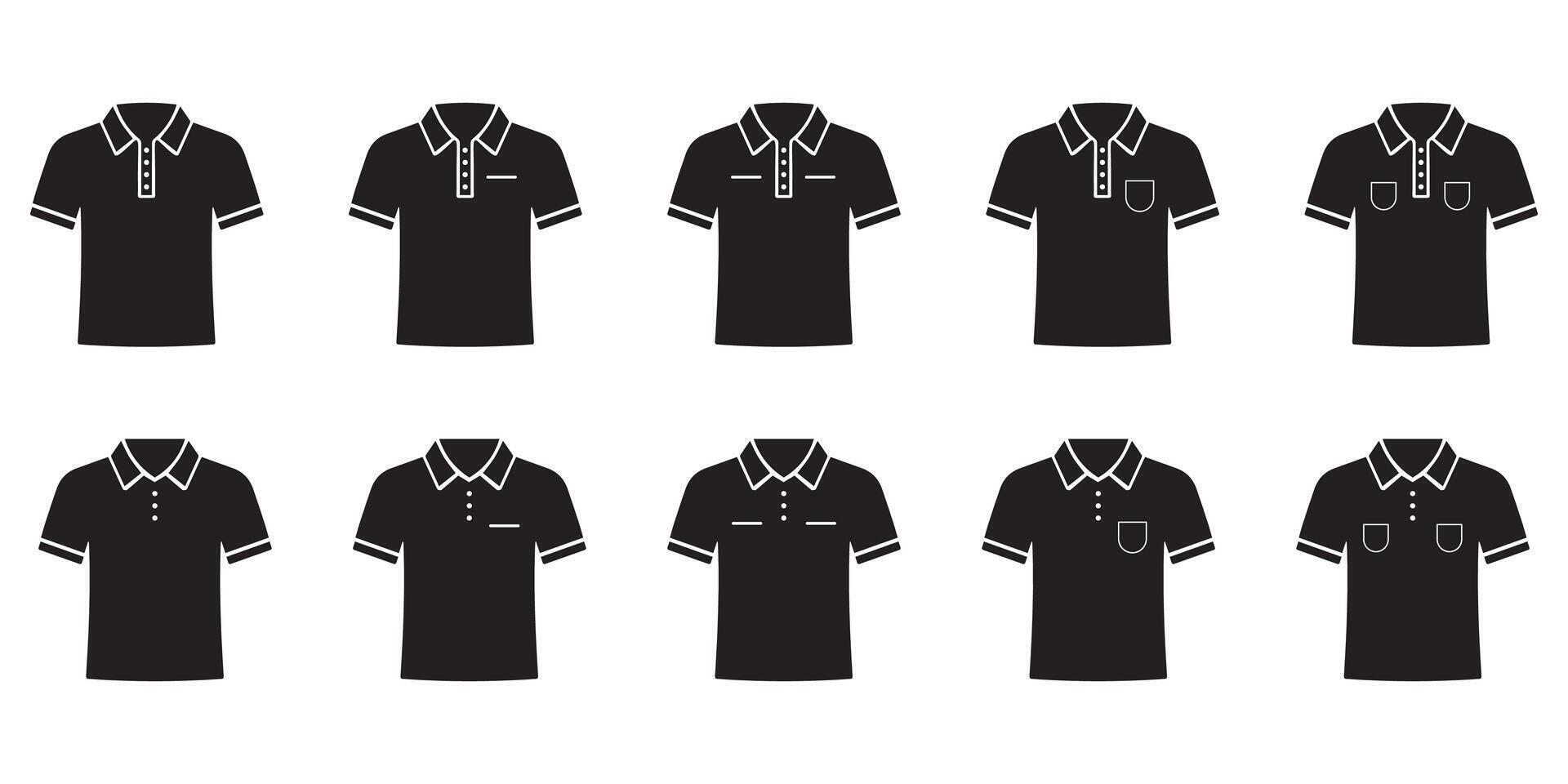 Polo Shirt Icon Set. Black Silhouette Style for Fashion and Apparel Design vector
