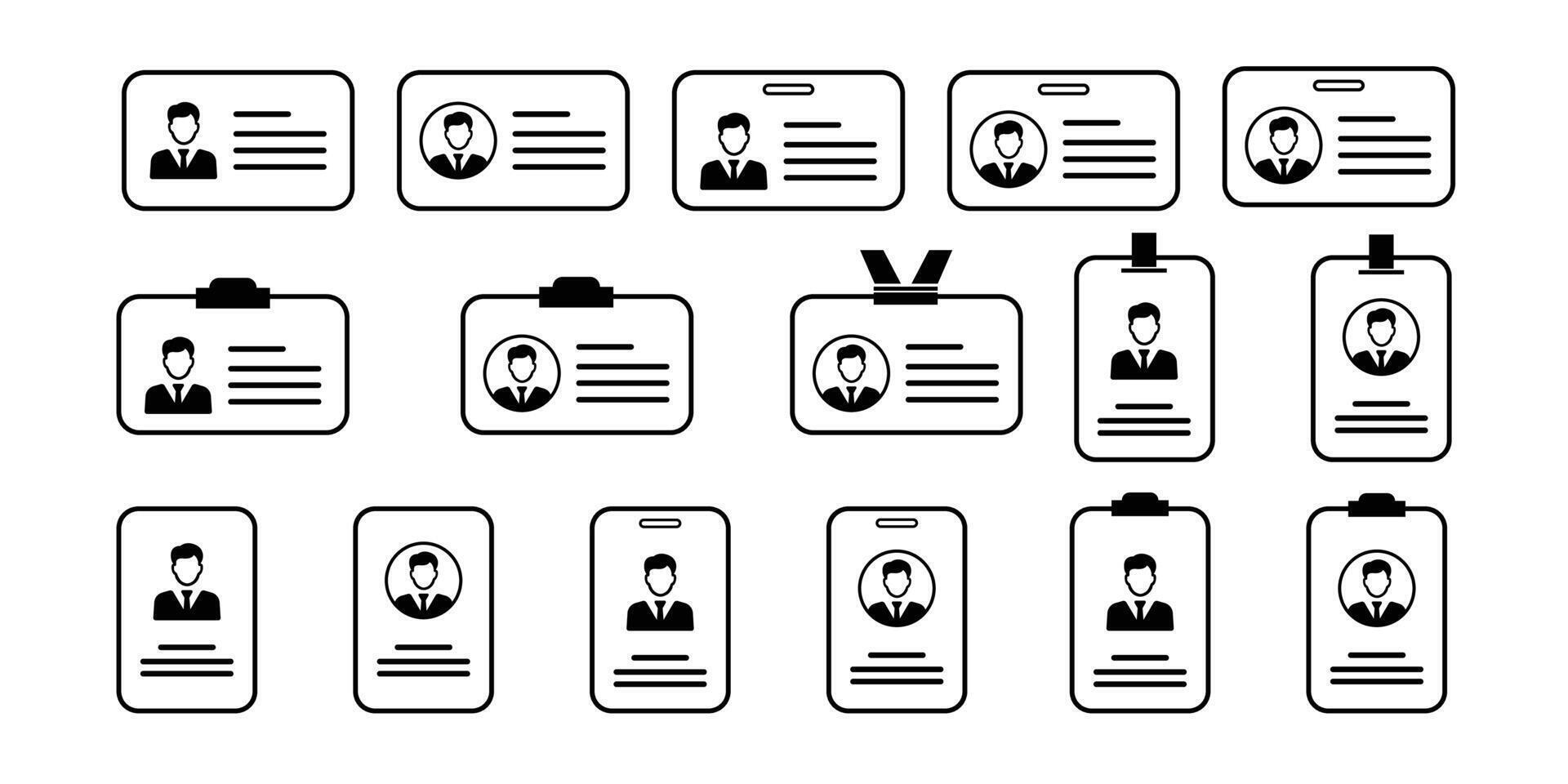 ID card icon set. Line ID card badge. Pass card identity vector