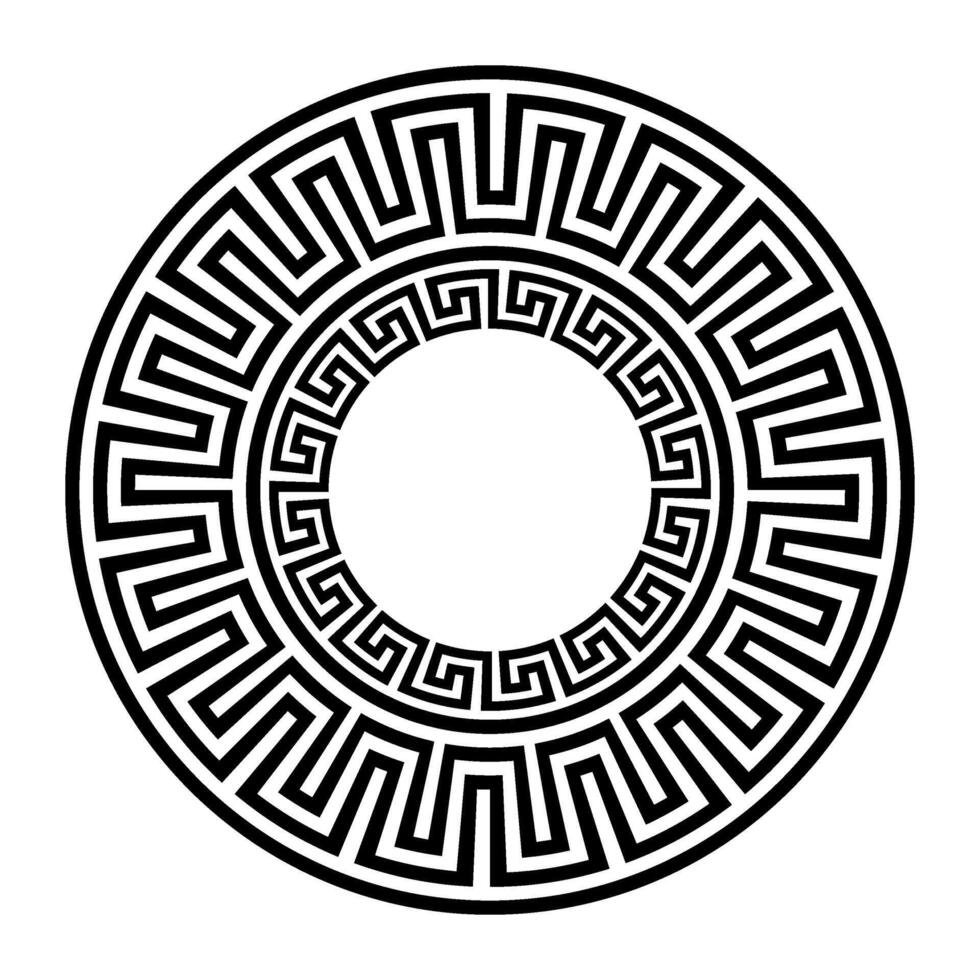 Greek key meanders round frame on white background. Patterns of Greece, ancient Rome. Classic egyptian, assyrian, greek motives. Circle european border. For textile, embroidery, porcelain, engraving vector