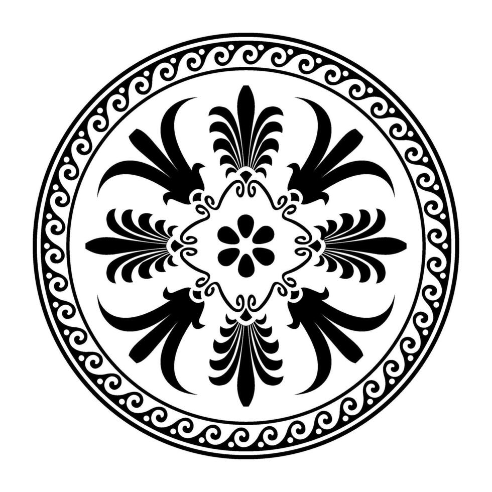 Greek round frame. Round ornament. Greek meander. Patterns of Greece and ancient Rome. Circle european border. Round antique greek border. Typical egyptian, assyrian and greek motives vector