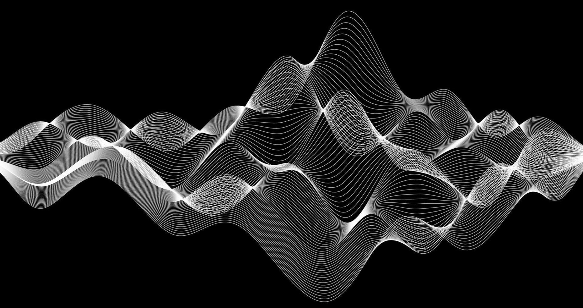 Abstract background with Horizon Chaotic waves illustration Black and white monotone design vector