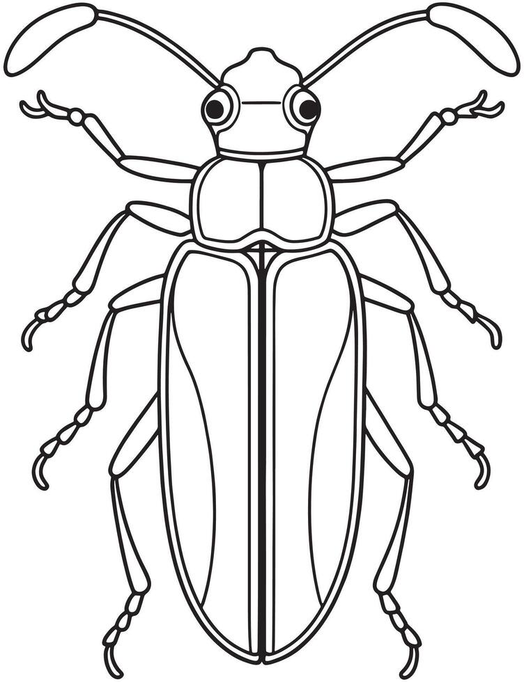 Longhorn beetle bug anatomy line art for kids learning activities vector