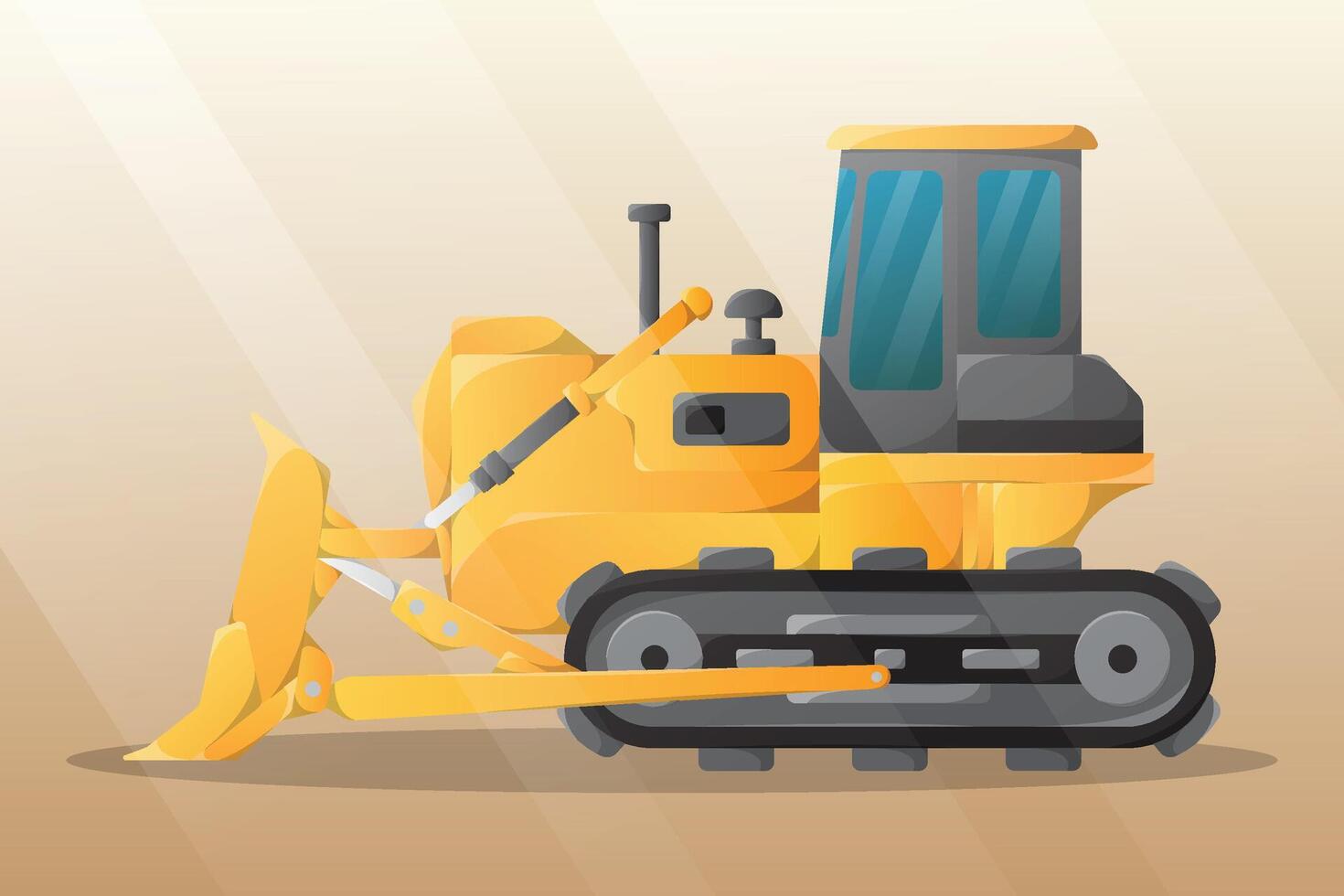 Side view yellow cartoon bulldozer illustration. Heavy construction equipment. Building machinery clip art. vector