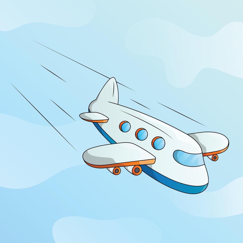 Plane landing with blue sky background. 3D cartoon airplane illustration. Passenger and cargo air transport. vector