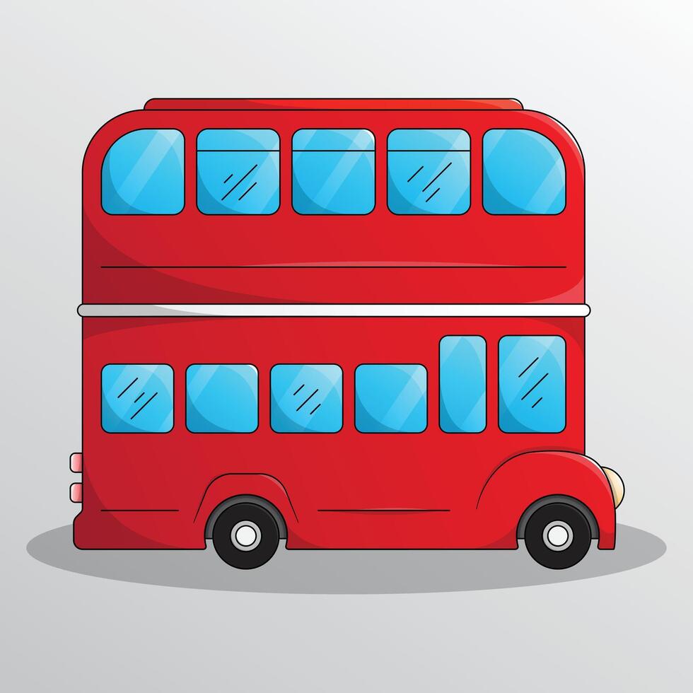 Cartoon red London double decker bus illustration. Vehicle passenger transportation. Side view flat bus tourist coach for city excursion. vector