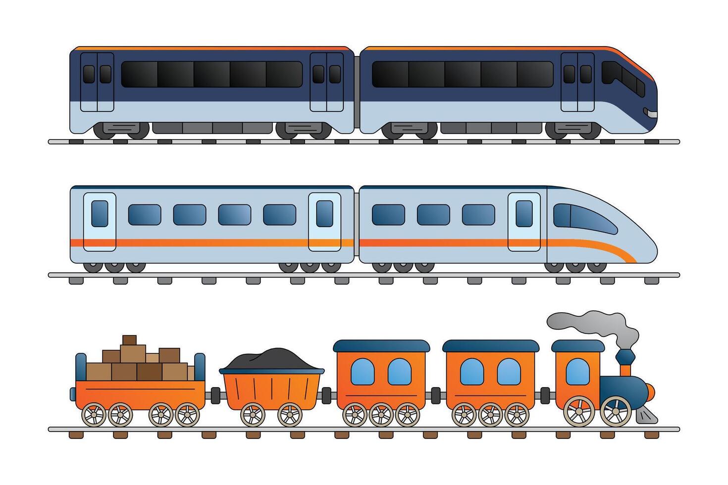 Illustration of various train types vector