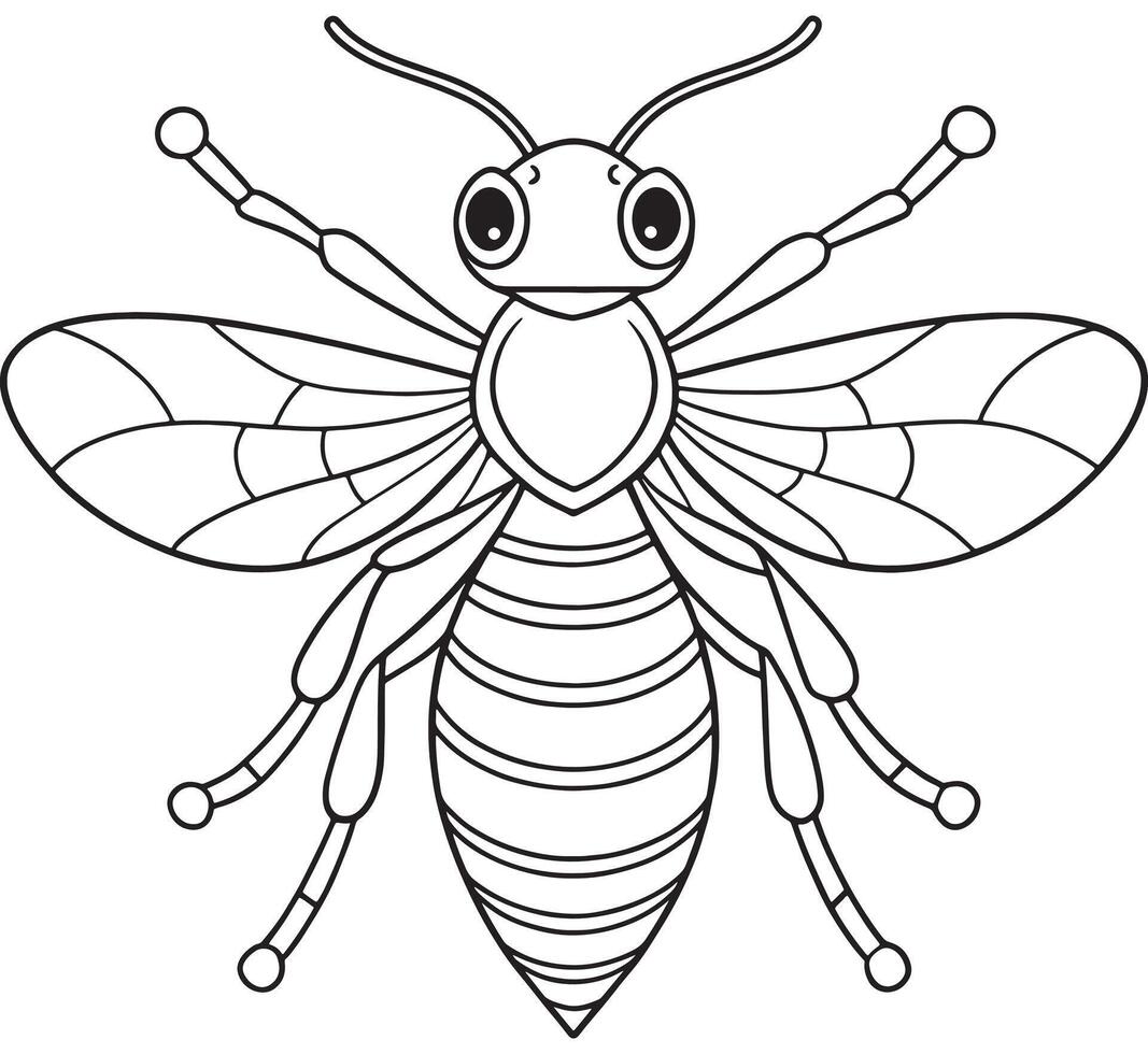 Yellowjacket cartoon bug drawing for kids coloring and learning vector