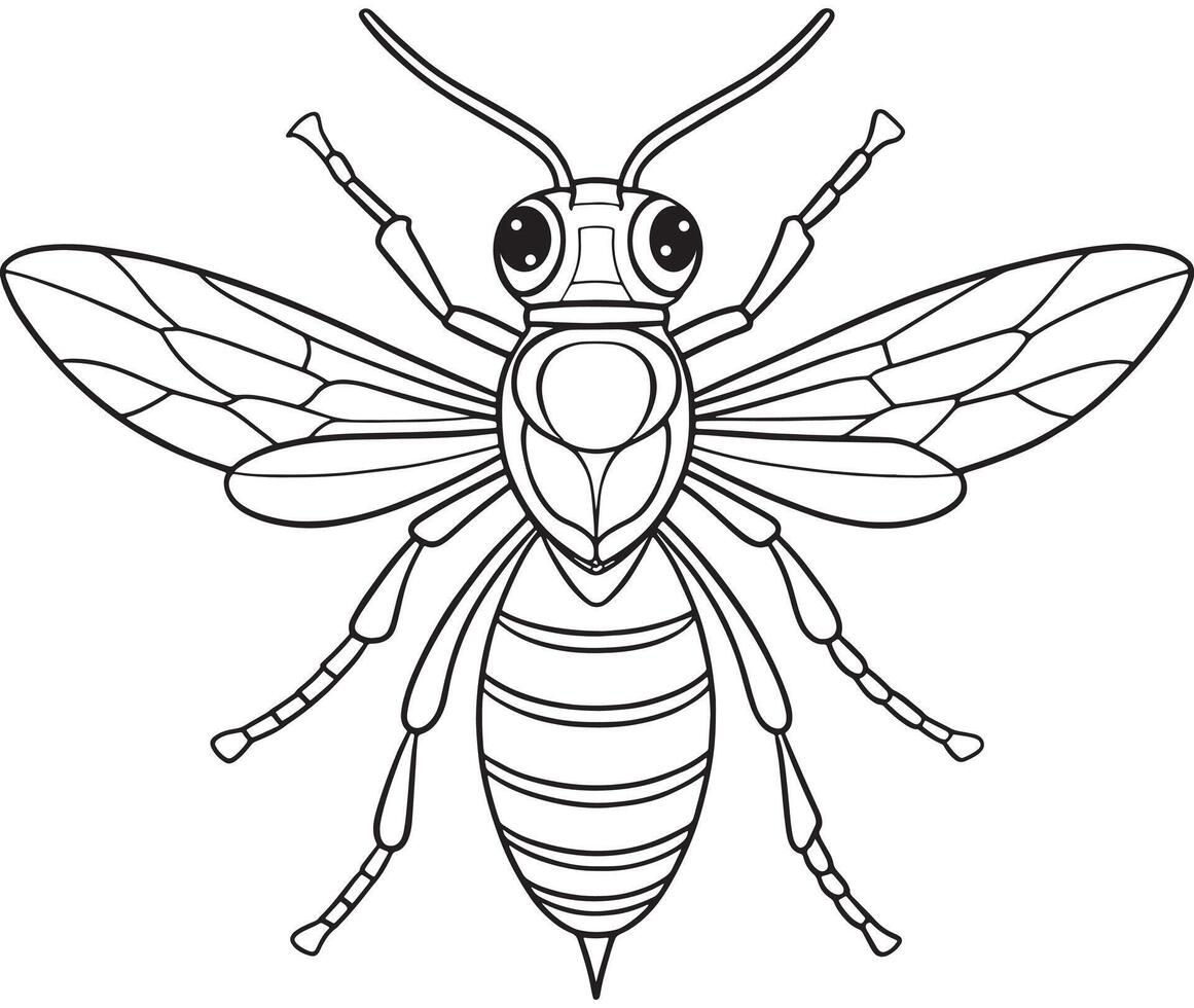 Hornet insect winged creature drawing for bug learning and coloring vector