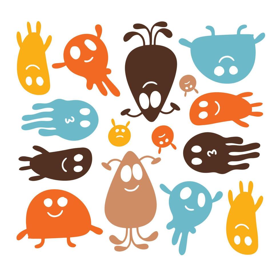 White and brown ghosts with cute spooky faces vector