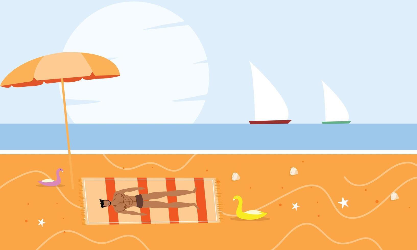 Person sunbathing on beach towel vector