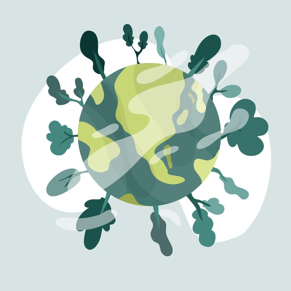 Earth Surrounded By Green Plants And Microorganisms vector