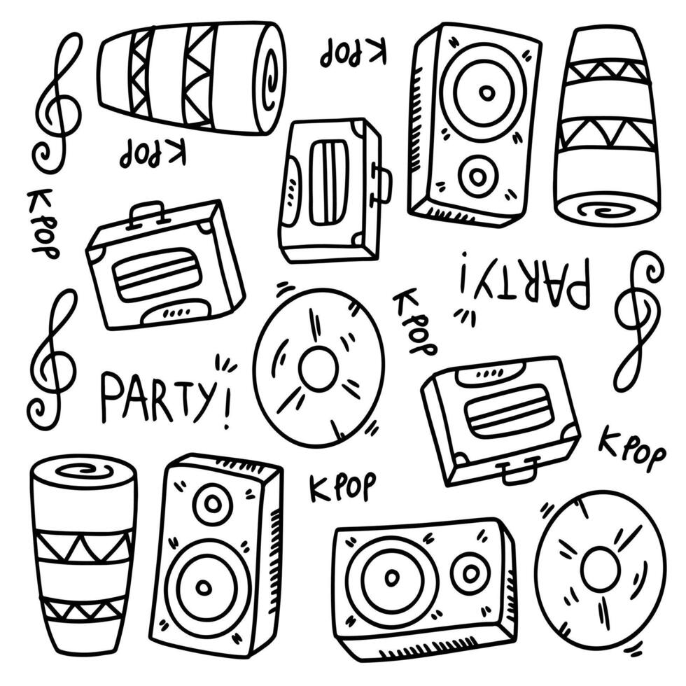 Party Music Theme Doodle Set with Speakers vector