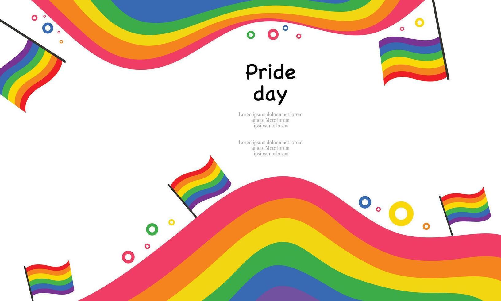 Rainbow pride waves with floating flags and typography vector