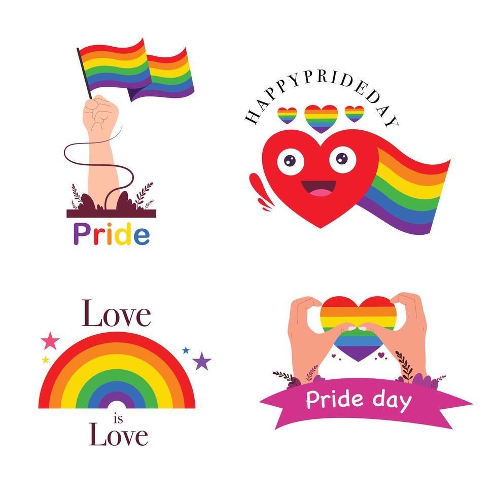 Pride Elements with Rainbow Hearts and Symbols of Love vector