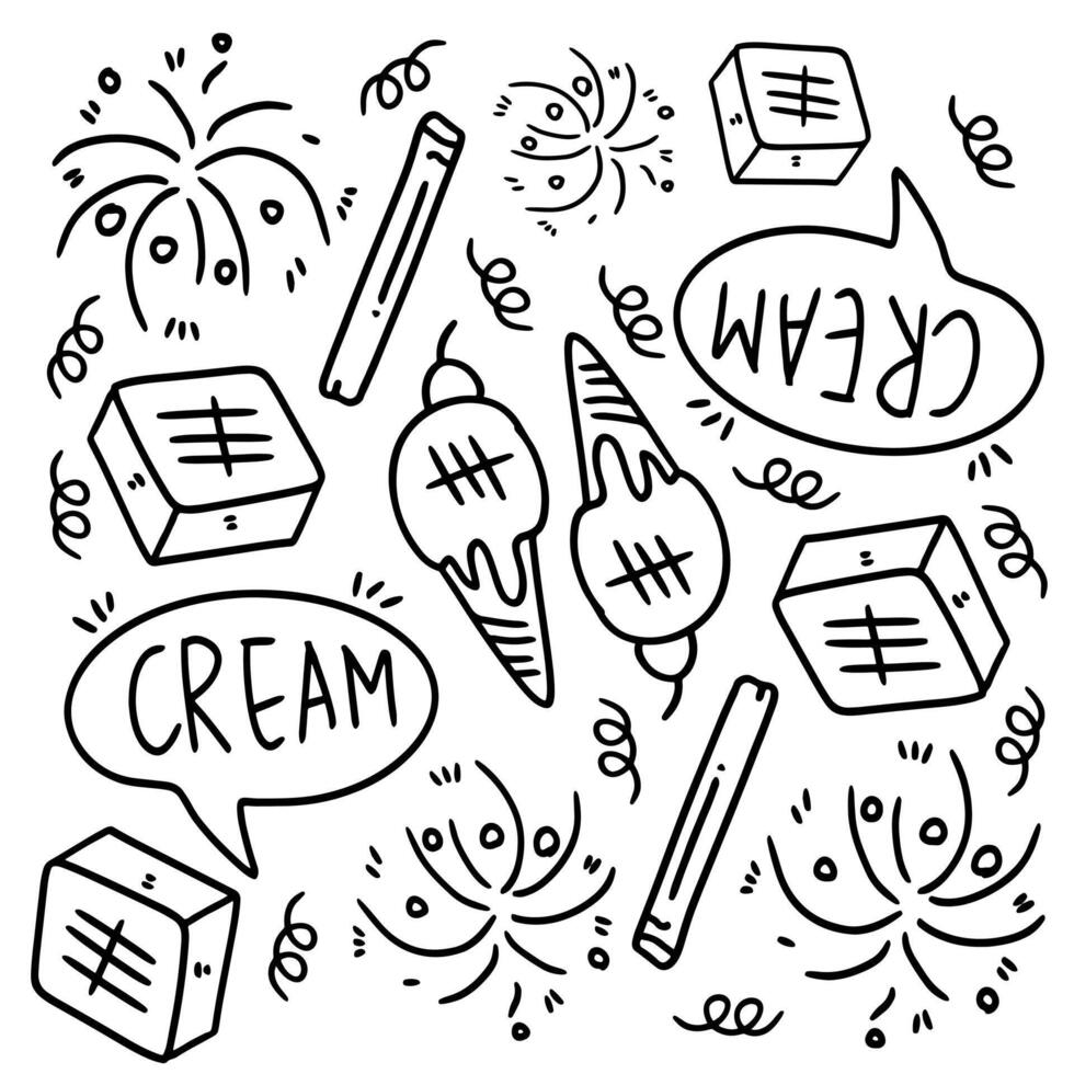Doodle Ice Cream Party with Sweet Decorations vector