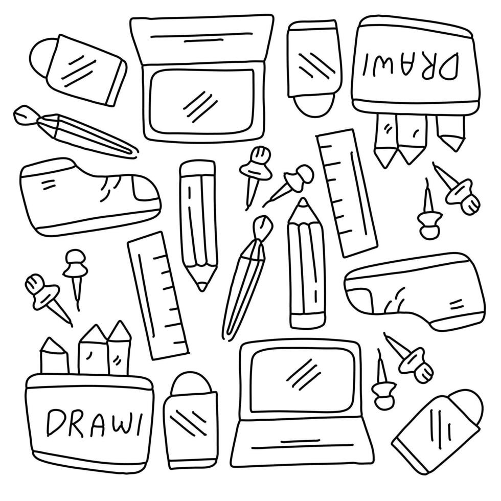 Educational Tools Featuring Pens, Rulers, and Learning Materials vector