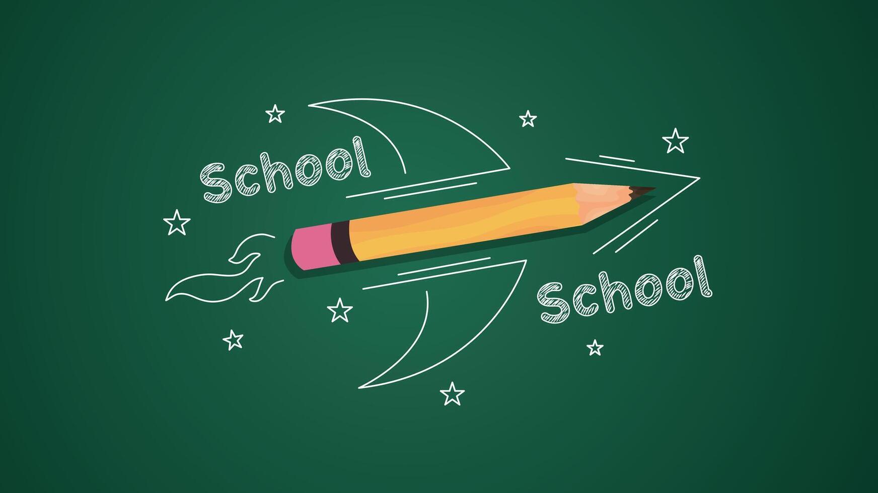 Illustration of pencil shaped like rocket flying across chalkboard background vector