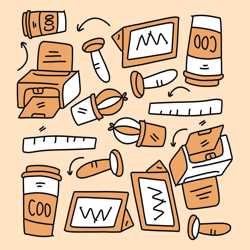 Seamless Pattern Of Medical Supplies On Orange vector