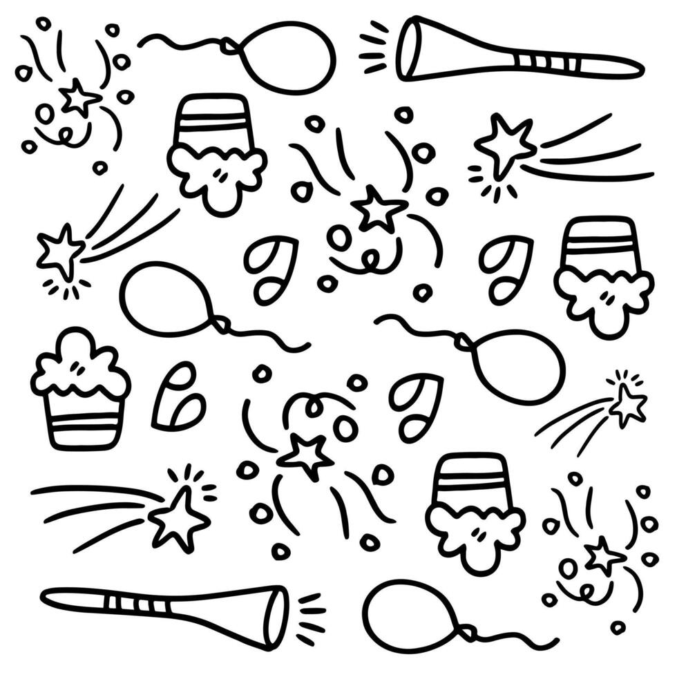 Party Doodles with Cake, Brushes, and Sprinkles vector