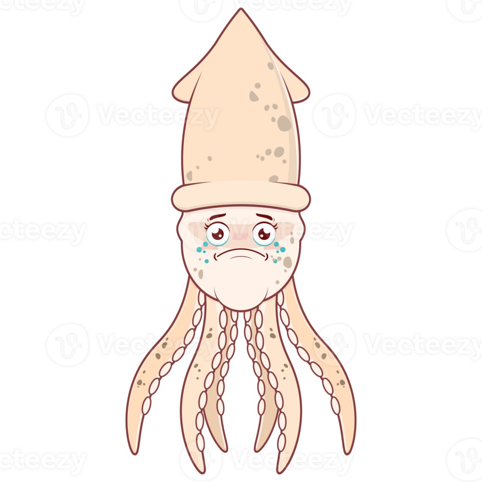 Octopus crying face cartoon cute png