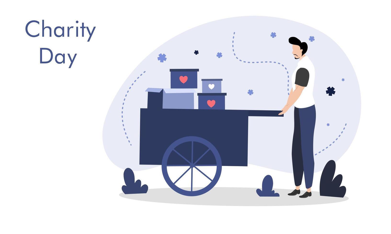 Volunteer with charity cart vector