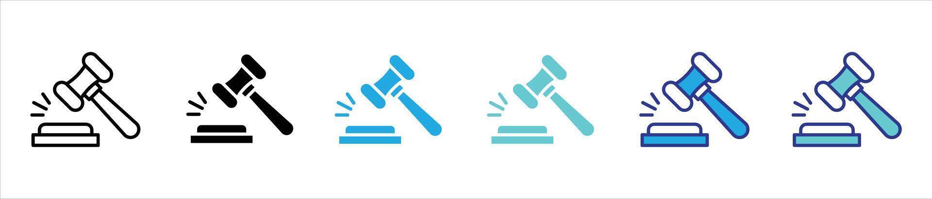 gavel icon set. judge gavel, auction hammer thin line and color style icon for your app and web vector