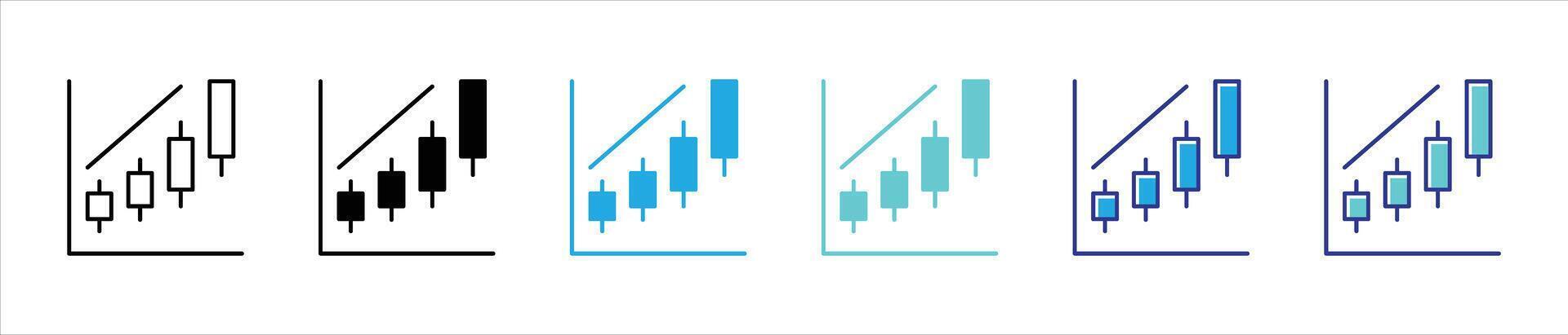 elevating market insight icon set. candlestick chart for financial analytics, stock trading, data trend thin line and color style icon symbol sign vector