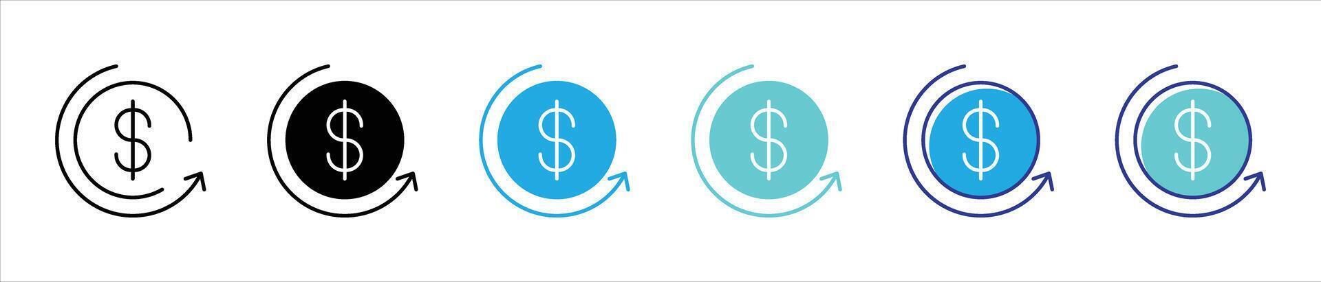 currency flow icon set. containing a sleek symbol for financial transaction, growth, recirculation thin line and color style icon for your app and web vector