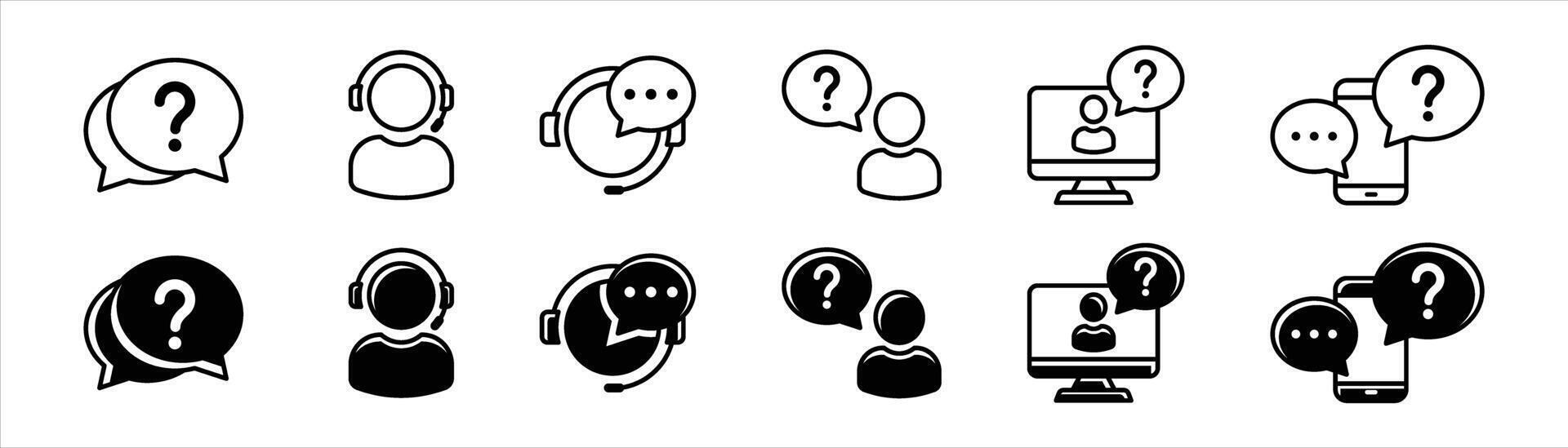 customer support icon set. containing digital communication, live chat, online assistance thin line and color style icon for your app and web vector