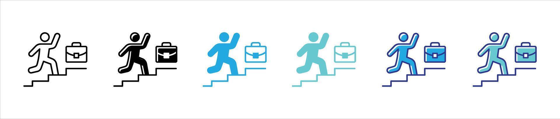 climbing the ladder of success icon set. containing career growth, ambition, progress, professional achievement, success, leadership, target thin line and color style icon symbol sign vector