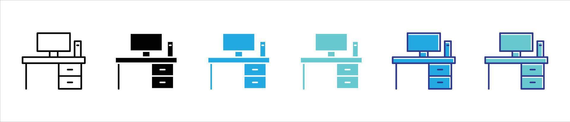 workspace icon set. containing desk, setup thin line and color style icon symbol sign for your app and web vector